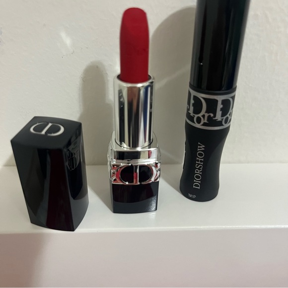 Red Dior Bundle Makeup - Zip Pouch Set Lipstick Mascara Envelope Drawstring - Picture 2 of 7